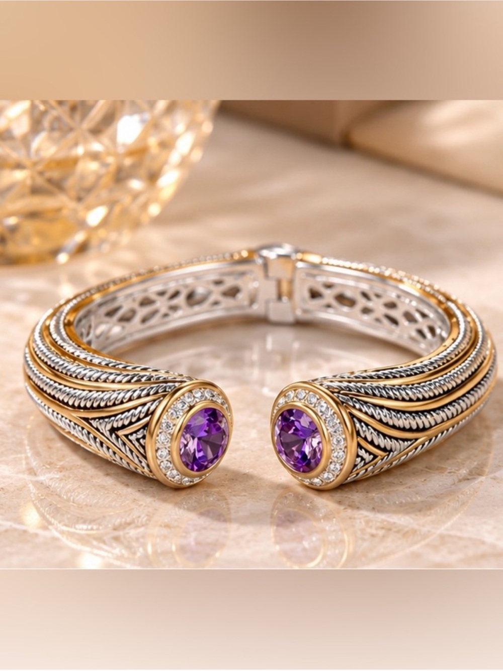 Gemstone Open Cuff Bracelet Crystal Statement Bangle Textured Jewelry